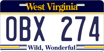 WV license plate OBX274