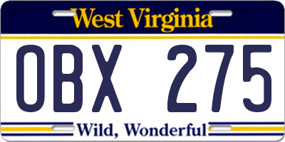 WV license plate OBX275