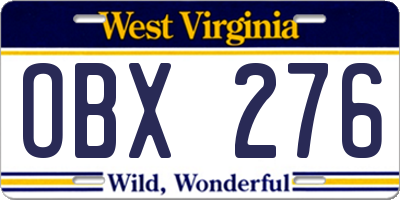 WV license plate OBX276