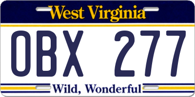 WV license plate OBX277