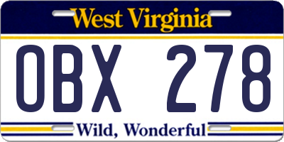 WV license plate OBX278