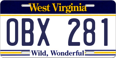 WV license plate OBX281
