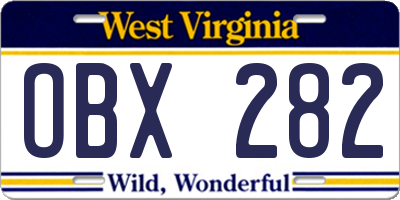 WV license plate OBX282