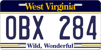 WV license plate OBX284