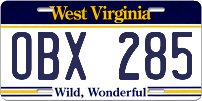 WV license plate OBX285