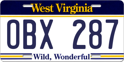 WV license plate OBX287