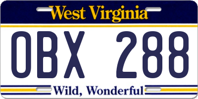 WV license plate OBX288