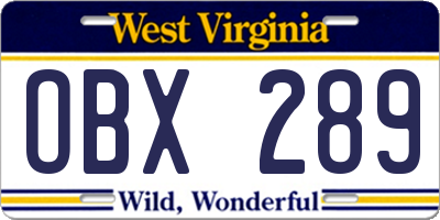 WV license plate OBX289