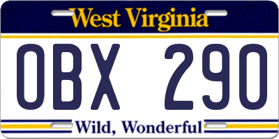 WV license plate OBX290