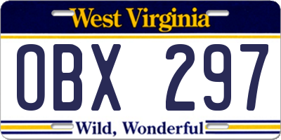 WV license plate OBX297