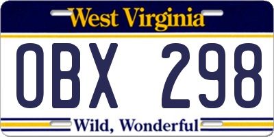 WV license plate OBX298