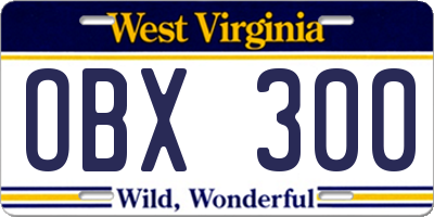 WV license plate OBX300