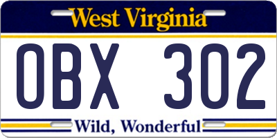 WV license plate OBX302