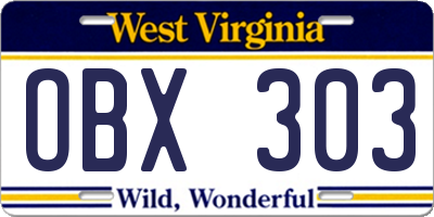 WV license plate OBX303
