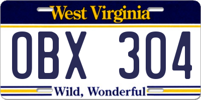 WV license plate OBX304
