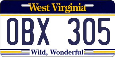 WV license plate OBX305