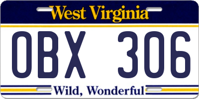WV license plate OBX306
