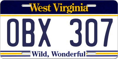 WV license plate OBX307
