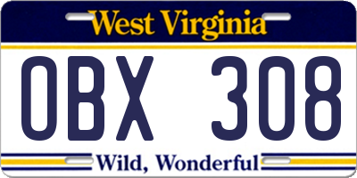 WV license plate OBX308