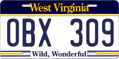 WV license plate OBX309