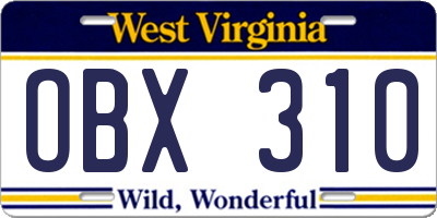 WV license plate OBX310