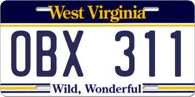 WV license plate OBX311
