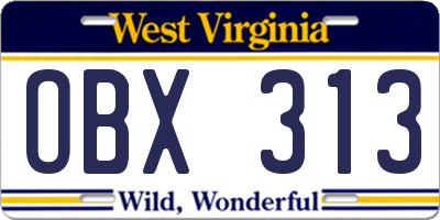 WV license plate OBX313