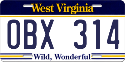 WV license plate OBX314
