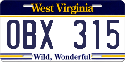WV license plate OBX315