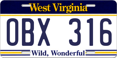 WV license plate OBX316