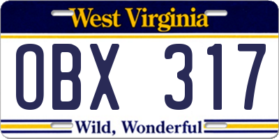 WV license plate OBX317