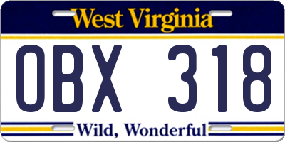 WV license plate OBX318