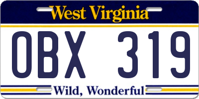 WV license plate OBX319