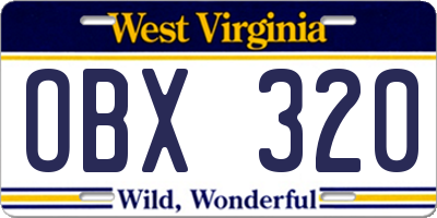 WV license plate OBX320