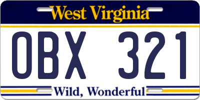 WV license plate OBX321
