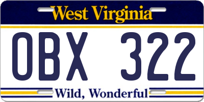 WV license plate OBX322