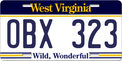 WV license plate OBX323