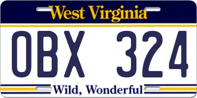 WV license plate OBX324