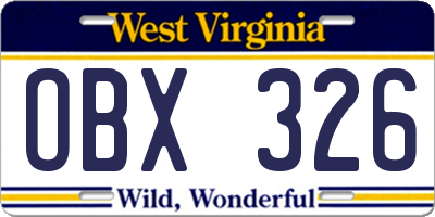 WV license plate OBX326