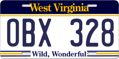 WV license plate OBX328