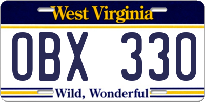 WV license plate OBX330