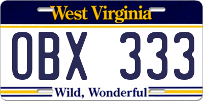 WV license plate OBX333