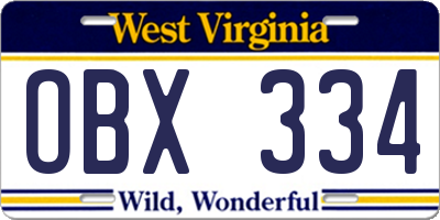 WV license plate OBX334