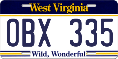 WV license plate OBX335