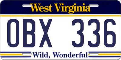 WV license plate OBX336