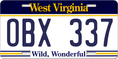 WV license plate OBX337