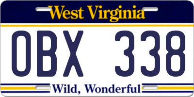 WV license plate OBX338