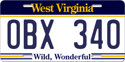 WV license plate OBX340
