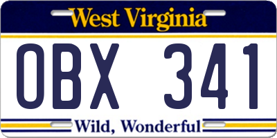 WV license plate OBX341