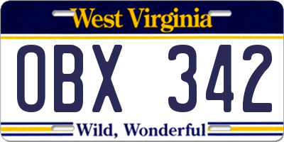 WV license plate OBX342